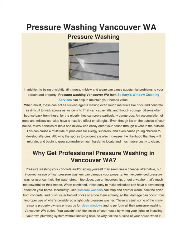 Pressure Washing Vancouver WA