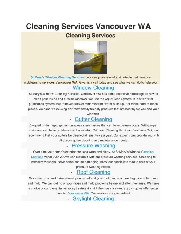 Cleaning Services Vancouver WA