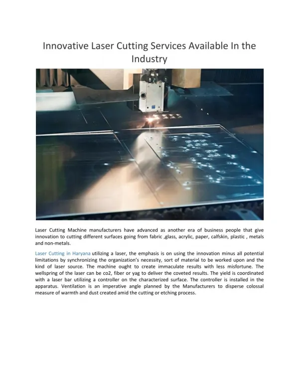 Innovative Laser Cutting Services Available In the Industry