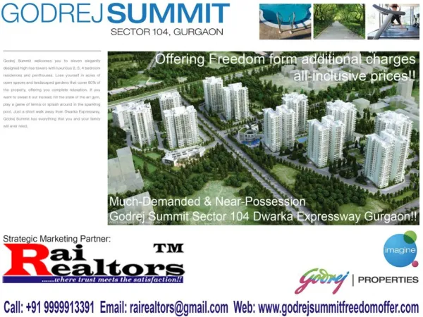 Godrej Summit Freedom Offer || 9999913391 ||Godrej Summit Sector 104 Dwarka Expressway Gurgaon