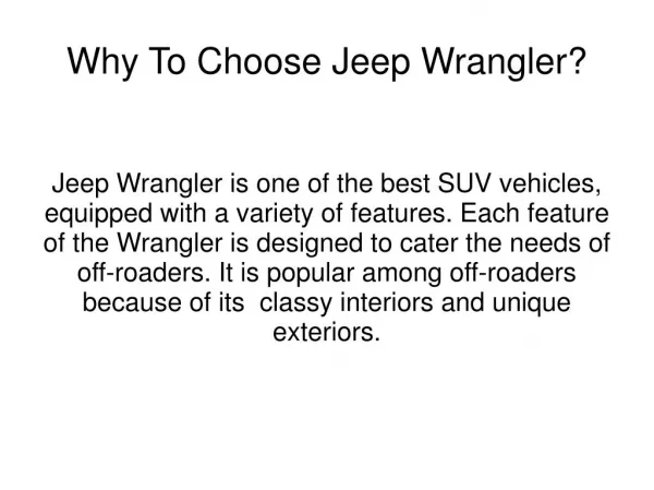 Why To Choose Jeep Wrangler?