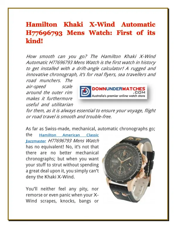 Hamilton Khaki X-Wind Automatic H77696793 Mens Watch: First of its kind!