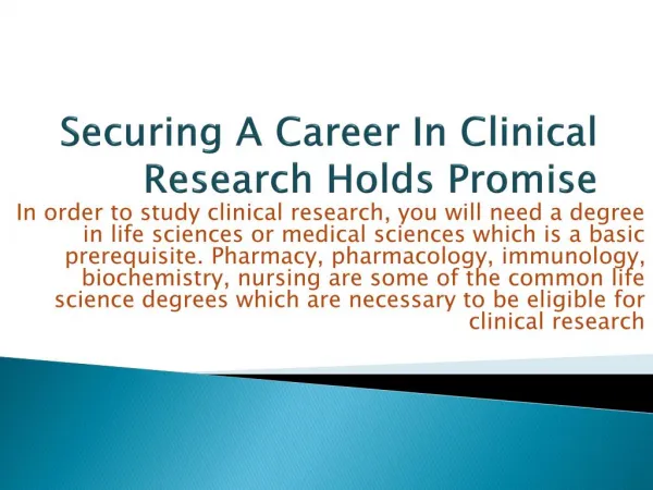 Securing A Career In Clinical Research Holds Promise