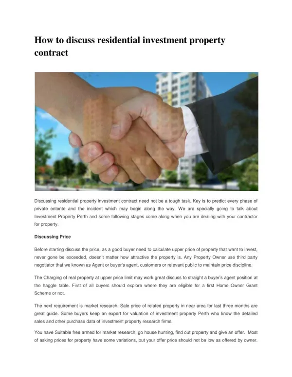 How to discuss residential property investment contract