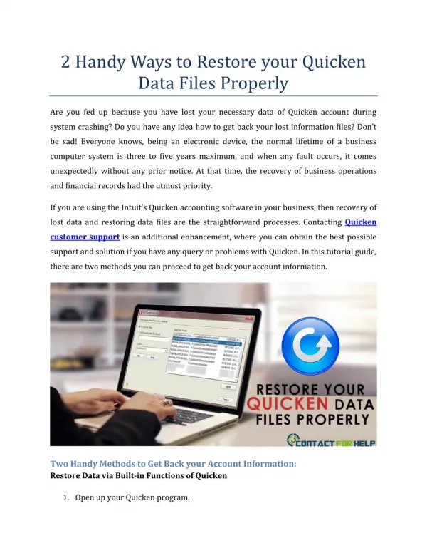 2 Handy Ways to Restore your Quicken Data Files Properly