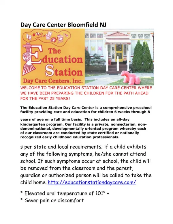 Day Care Center Bloomfield NJ