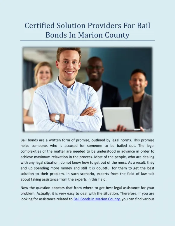 Certified solution providers for Bail Bonds In Marion County