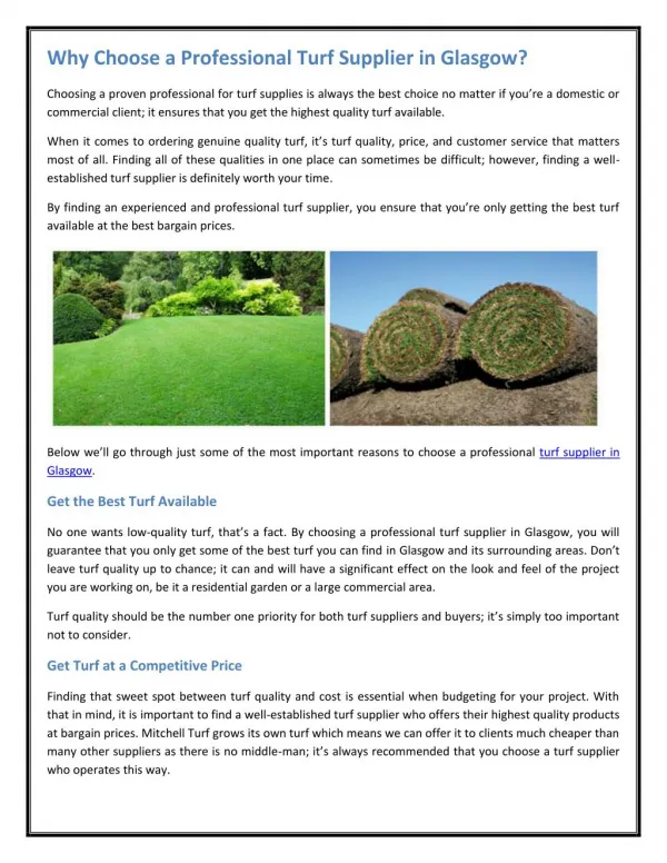 Why Choose a Professional Turf Supplier in Glasgow?