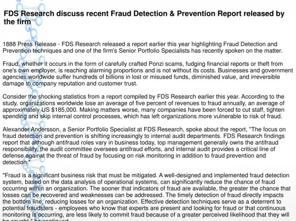 FDS Research discuss recent Fraud Detection & Prevention Report released by the firm