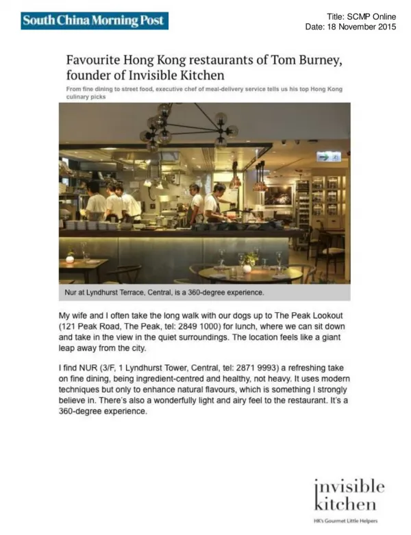 Invisible Kitchen Throwback | Chef Tom Burney's Top Hong Kong Restaurants