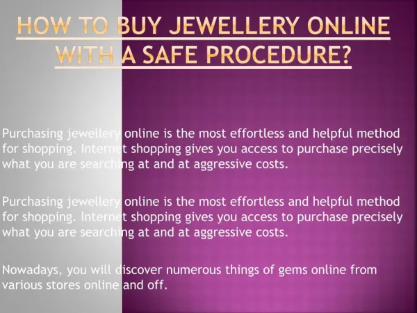 How to buy Jewellery Online with a Safe Procedure?