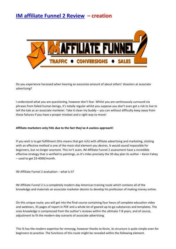 IM Affiliate Funnel 2 Review - Must read before you buy