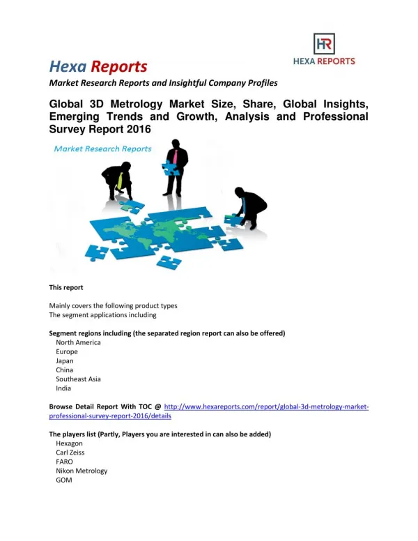 3D Metrology Market Size, Share, Trends and Growth, Analysis and Professional Survey Report 2016