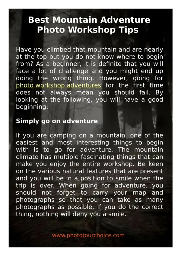 Best Mountain Adventure Photo Workshop Tips