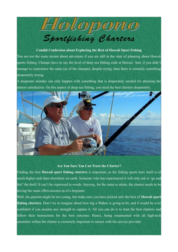 Sports Fishing Charter Hawaii - Holopono Sport Fishing
