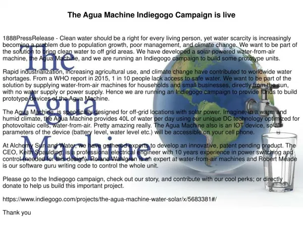The Agua Machine Indiegogo Campaign is live