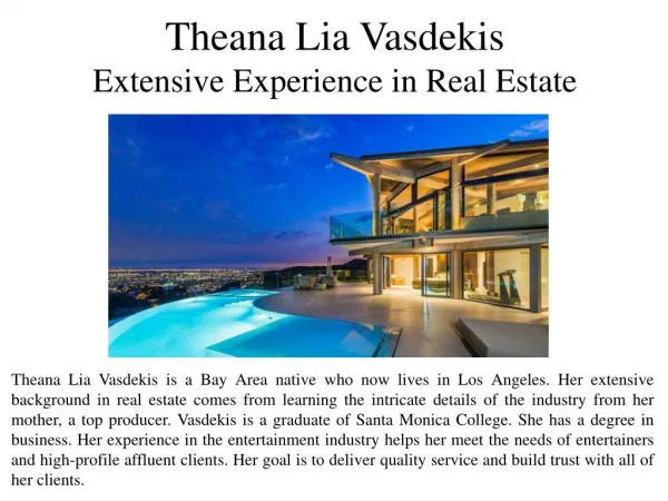 Theana Lia Vasdekis An Extensive Experience in Real Estate