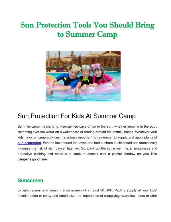 Sun Protection Tools You Should Bring to Summer Camp