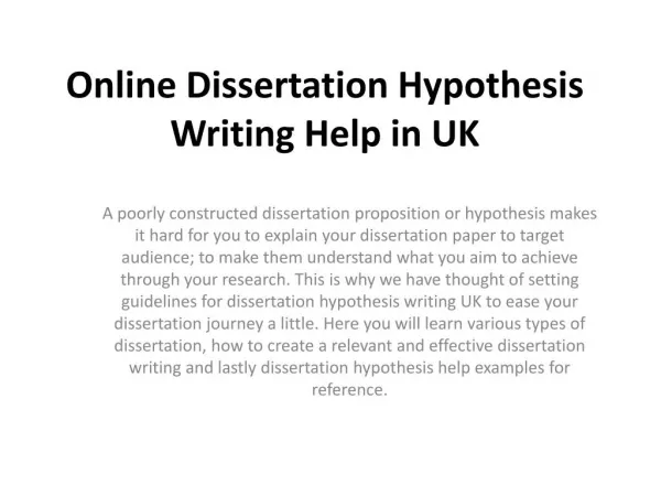 Get Online Dissertation Hypothesis Writing Help by UK Experts