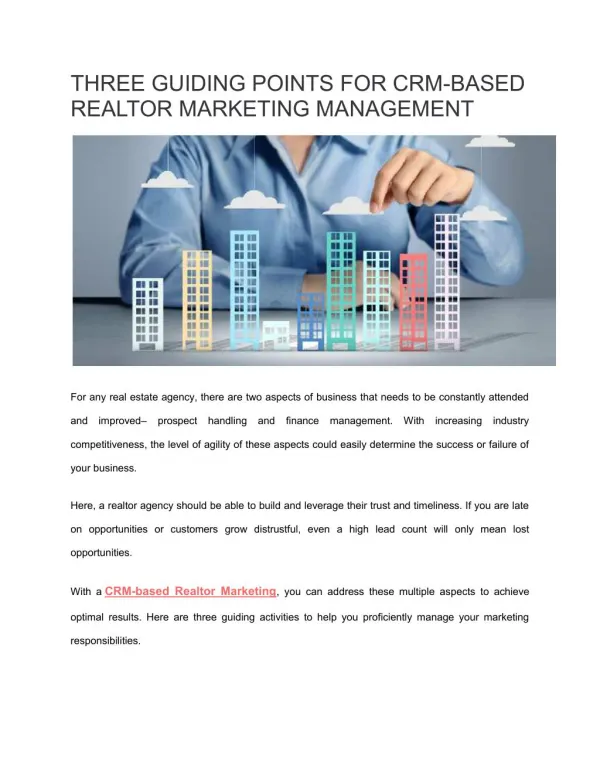 Three guiding points for CRM-based Realtor Marketing Management - Kapture CRM