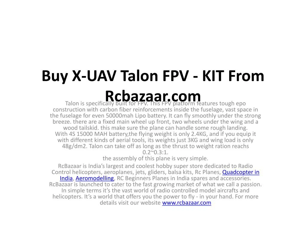 buy x uav talon fpv kit from rcbazaar com