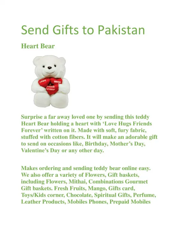 Send Gifts to Pakistan | Teddy Bear Heart Designer Cake