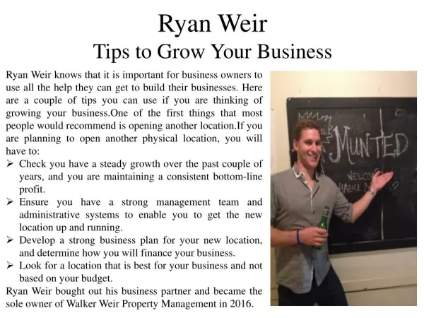 Ryan Weir Giving Tips to Grow Your Business