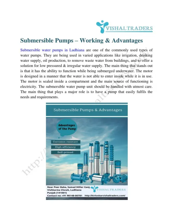 Submersible water pump in ludhiana