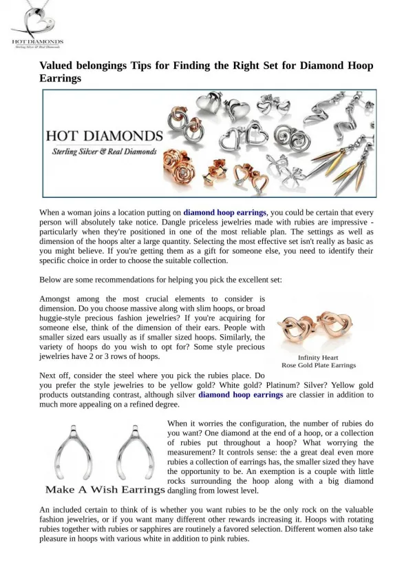 Esteemed effects Tips for finding the right set for diamond hoop earrings