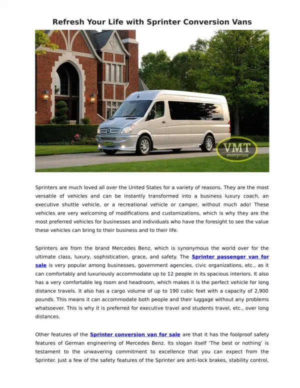 Refresh Your Life with Sprinter Conversion Vans