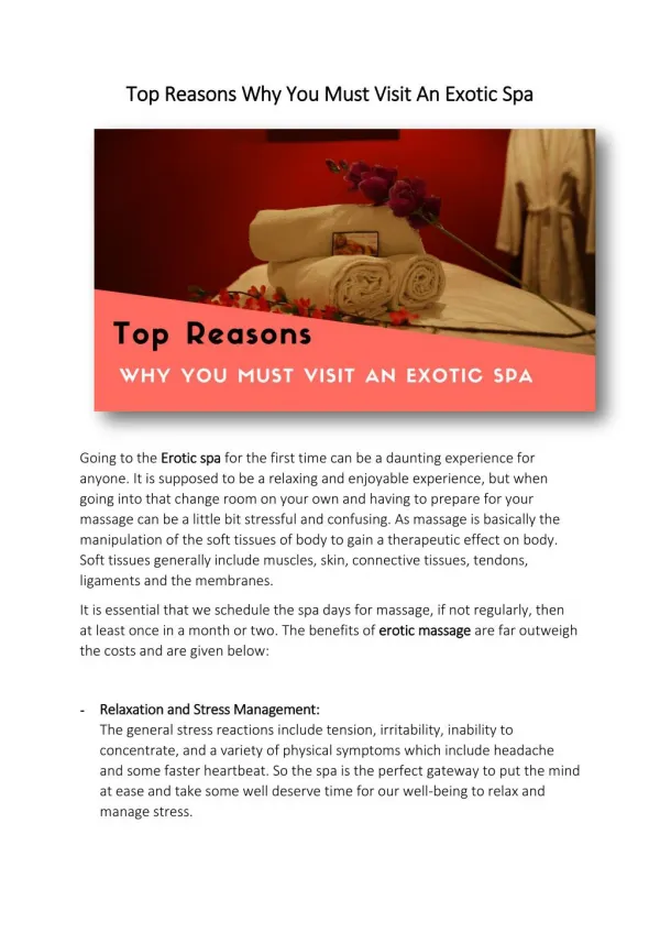 Top Reasons Why You Must Visit An Exotic Spa