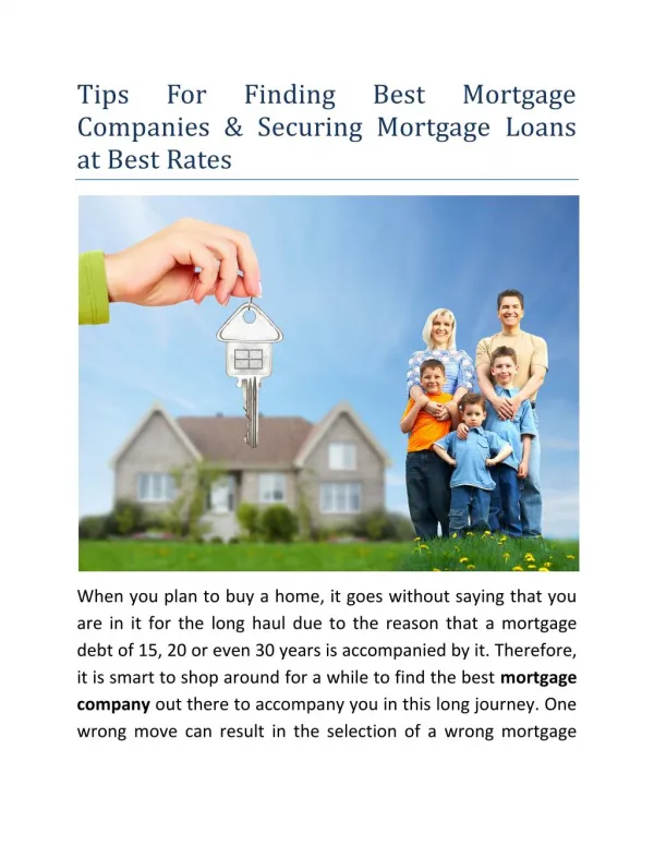Tips For Finding Best Mortgage Companies & Securing Mortgage Loans at Best Rates