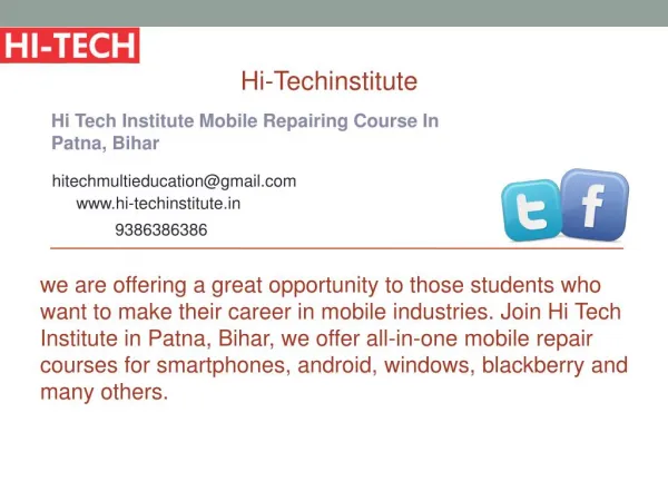 Hi Tech Institute Mobile Repairing Course In Patna, Bihar
