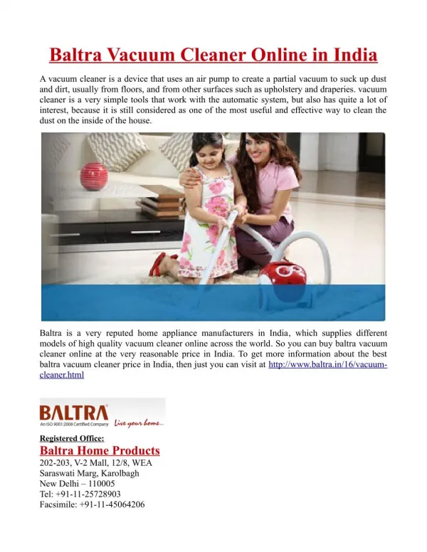 Baltra Vacuum Cleaner Online in India