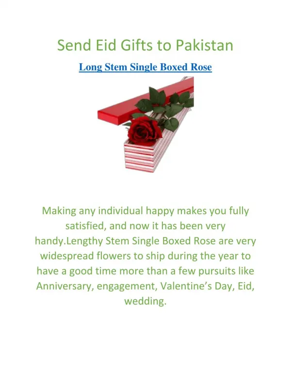 Send Gifts to Pakistan | Long Stem Single Boxed Rose