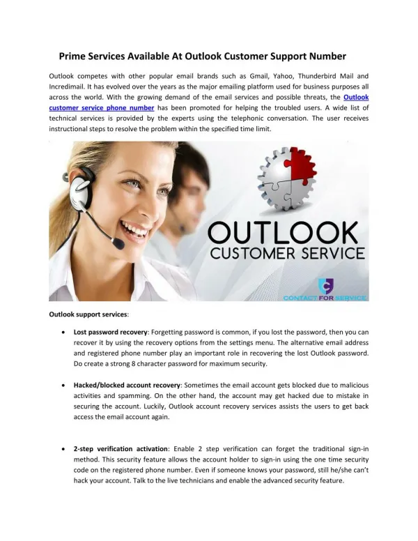Prime Services Available At Outlook Customer Support Number