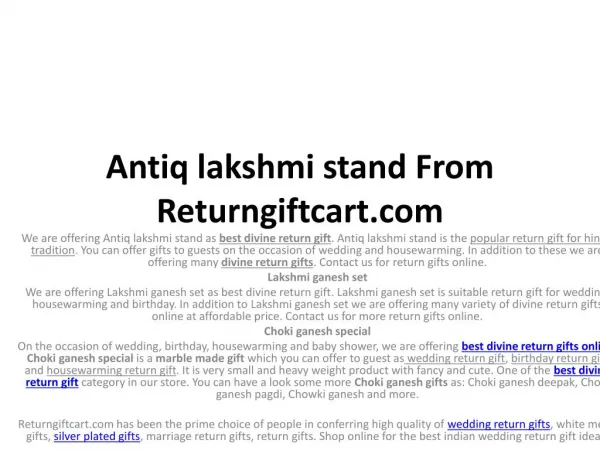 Antiq lakshmi stand From Returngiftcart.com