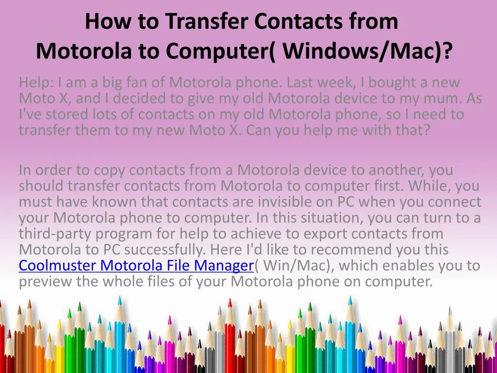 how to transfer contacts from motorola to computer windows mac