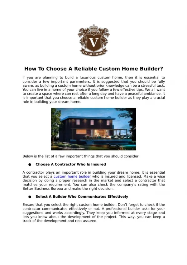 How To Choose A Reliable Custom Home Builder?