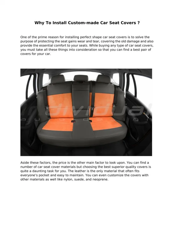 Why To Install Custom-made Car Seat Covers ?