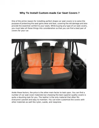 Why To Install Custom-made Car Seat Covers ?