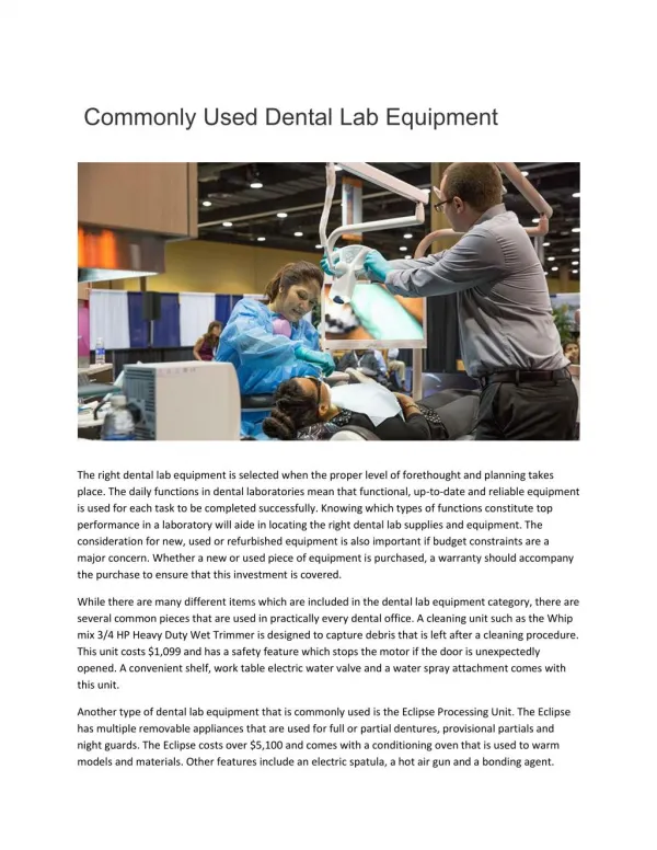 Commonly Used Dental Lab Equipment