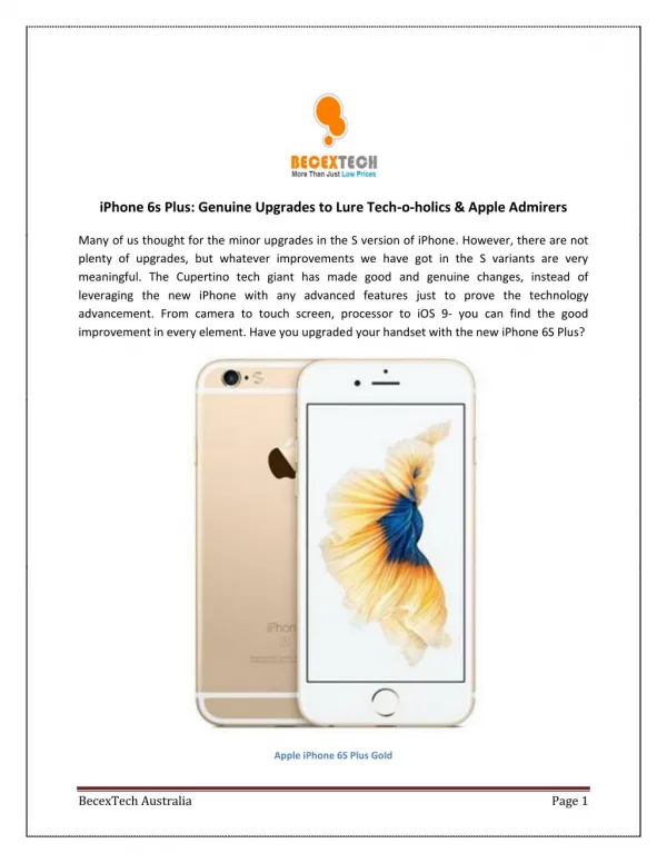 iPhone 6s Plus: Genuine Upgrades to Lure Tech-o-holics & Apple Admirers