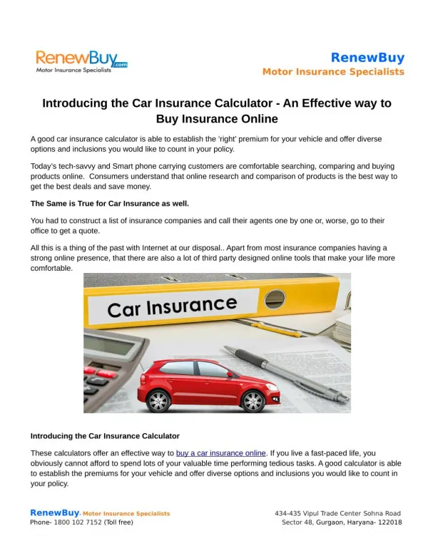 Introducing the Car Insurance Calculator - An Effective way to Buy Insurance Online