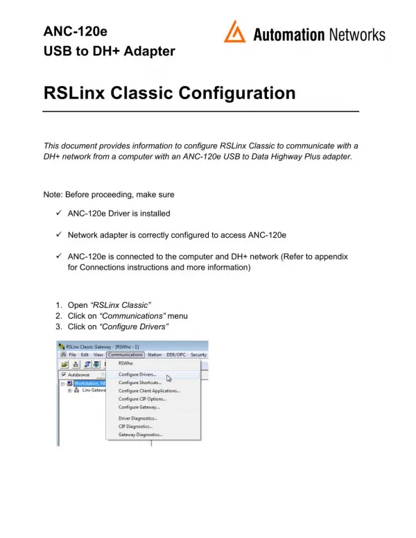 RSLinx CLassic Configuration