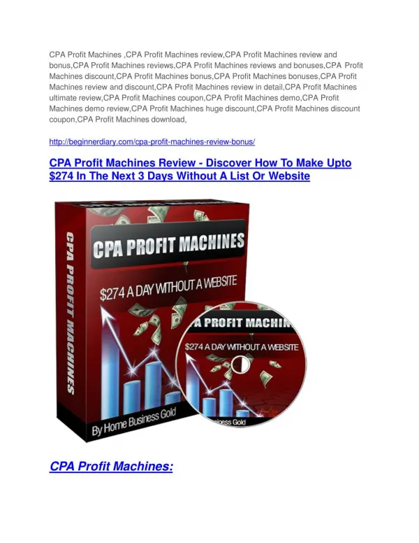 CPA Profit Machines review and MEGA $38,000 Bonus - 80% Discount