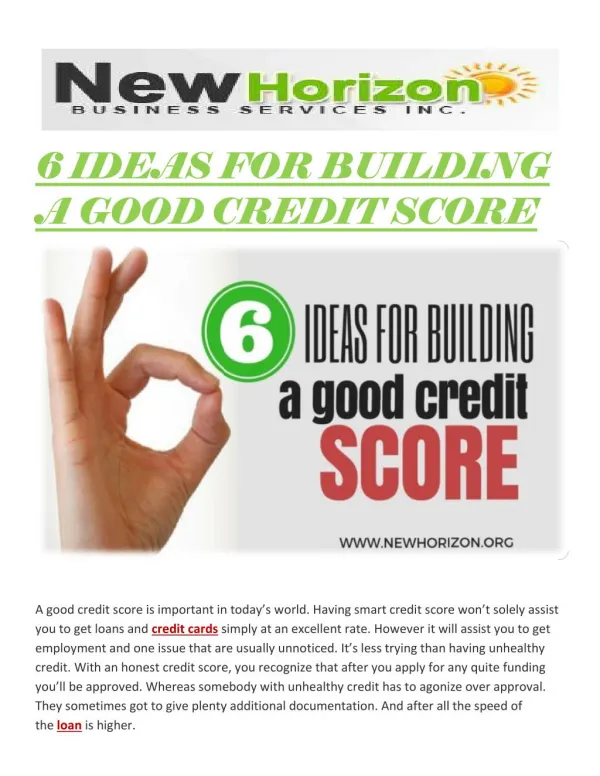 6 IDEAS FOR BUILDING A GOOD CREDIT SCORE