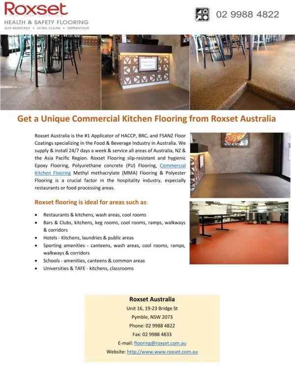 Get a Unique Commercial Kitchen Flooring from Roxset Australia