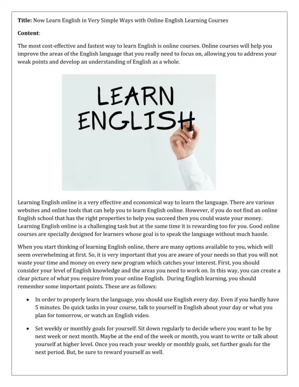 Now Learn English in Very Simple Ways with Online English Learning Courses