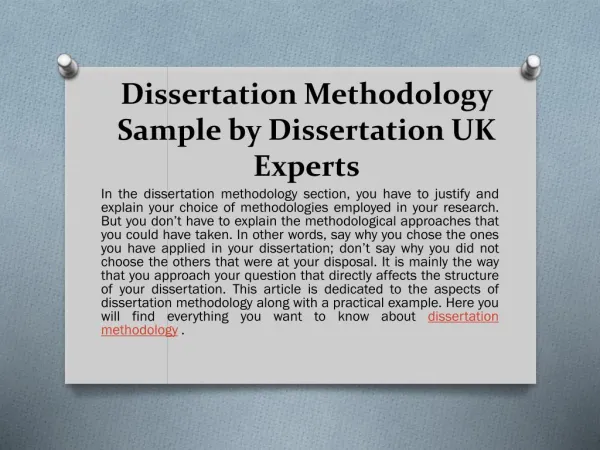 Get Dissertation Methodology Help With Sample & Examples by UK Experts